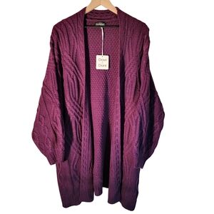 DAVI & DANI Eggplant Cozy Cable Knit Cardigan Size 1X NWT